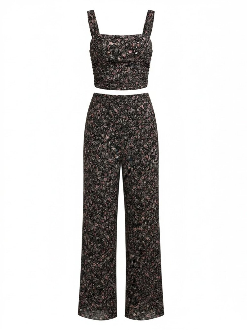 Lulu’s Floral Two Piece Wide Leg Pant Set Size Small - Picture 2 of 16